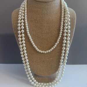 Estate Faux White Pearl Lot of 2 Necklaces 58 and 18 inches.